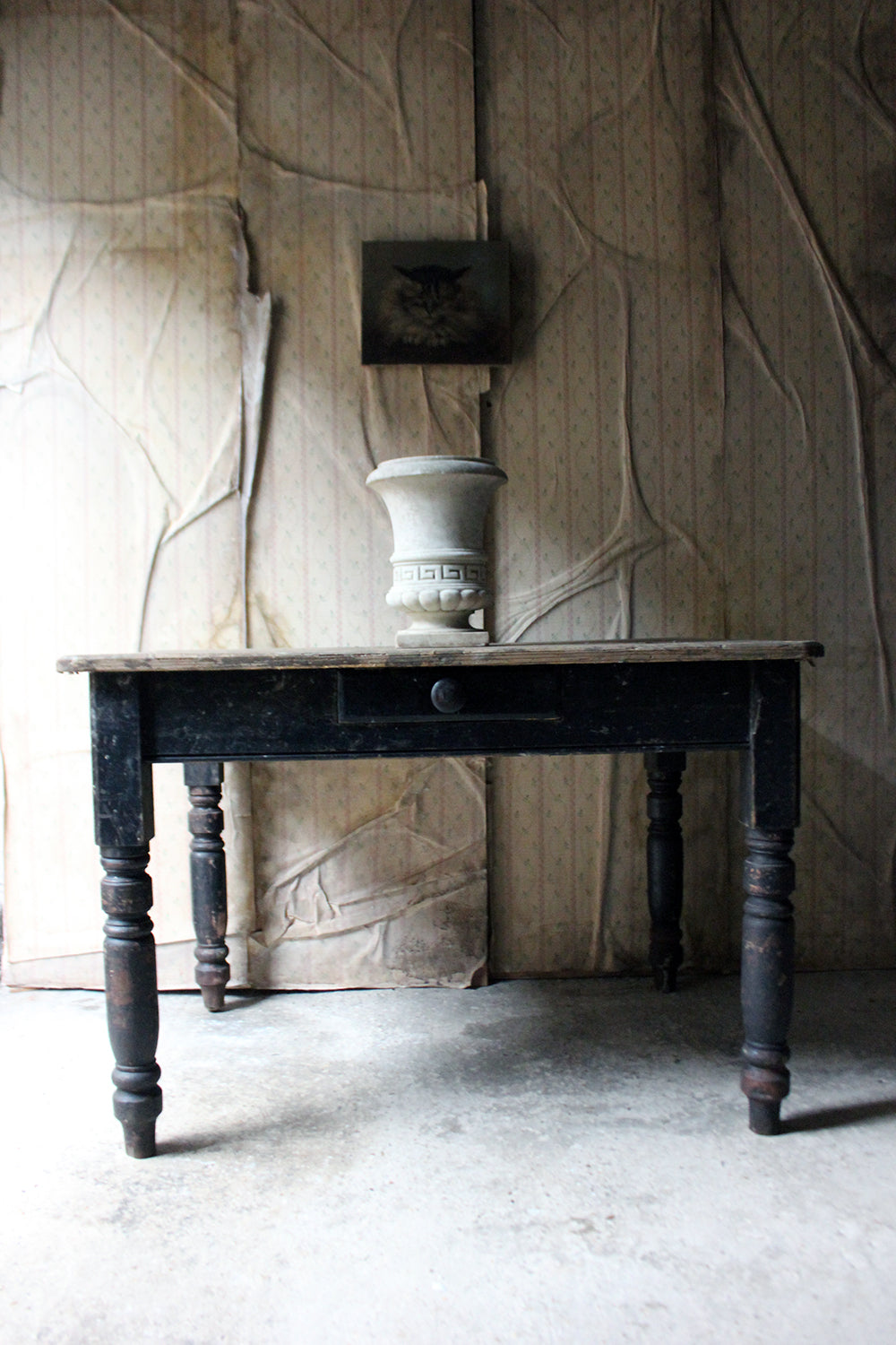 A Decorative Black Painted Victorian Farmhouse Pine Table c.1870