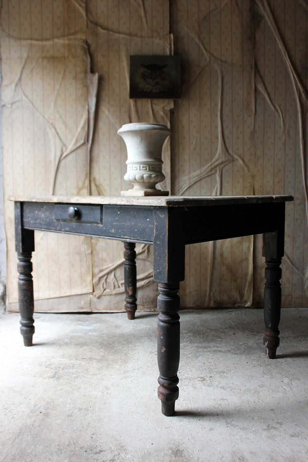 A Decorative Black Painted Victorian Farmhouse Pine Table c.1870