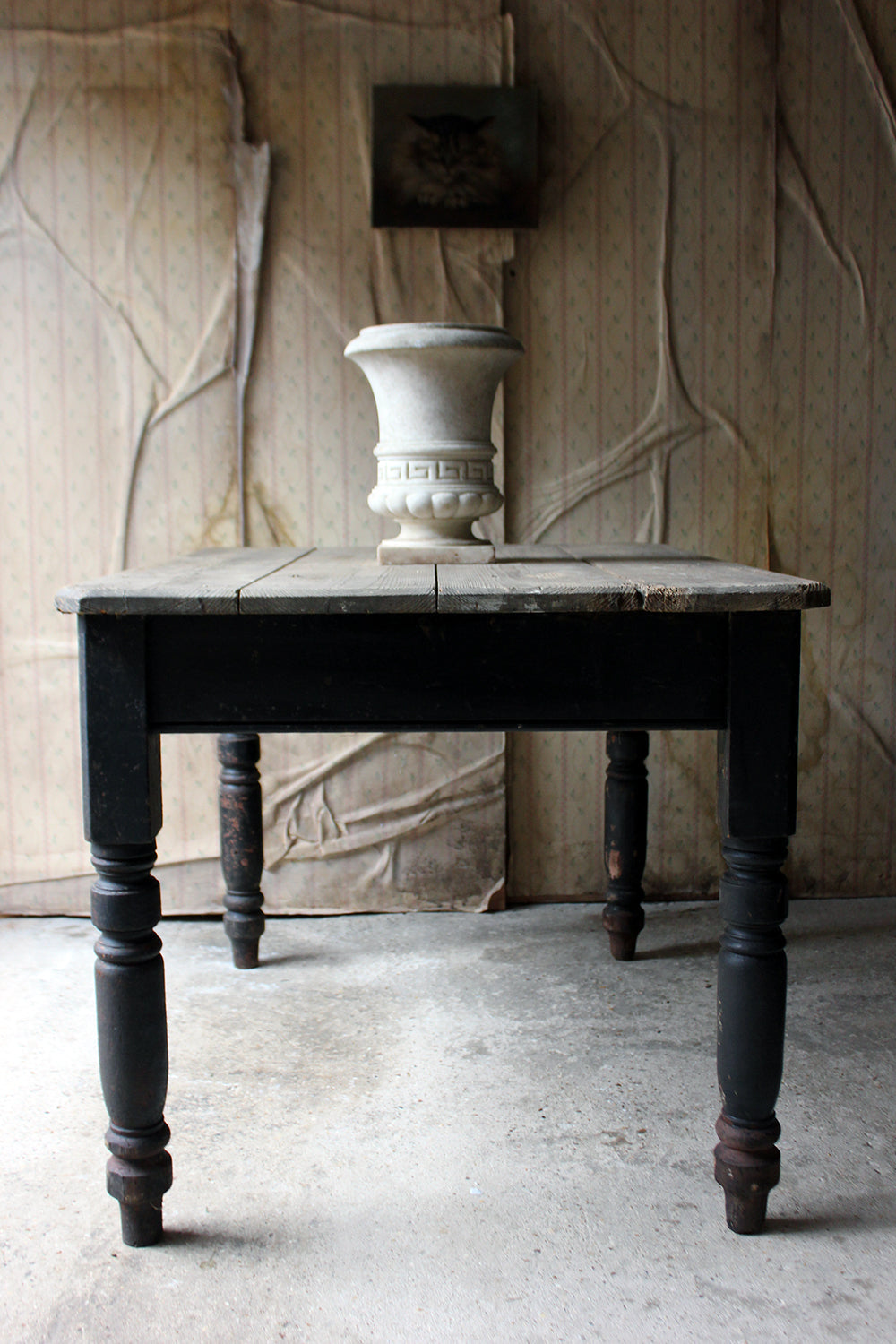 A Decorative Black Painted Victorian Farmhouse Pine Table c.1870