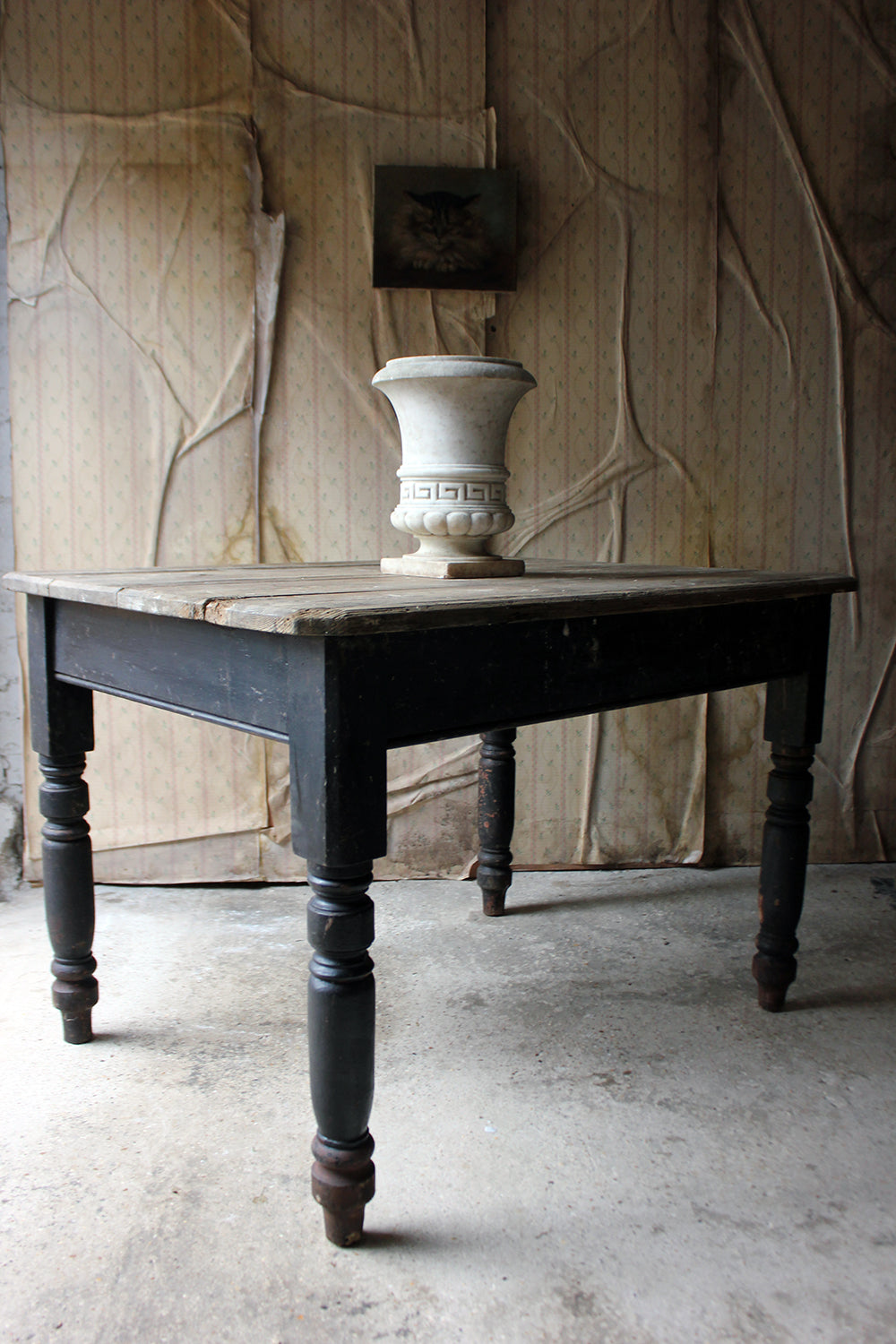 A Decorative Black Painted Victorian Farmhouse Pine Table c.1870