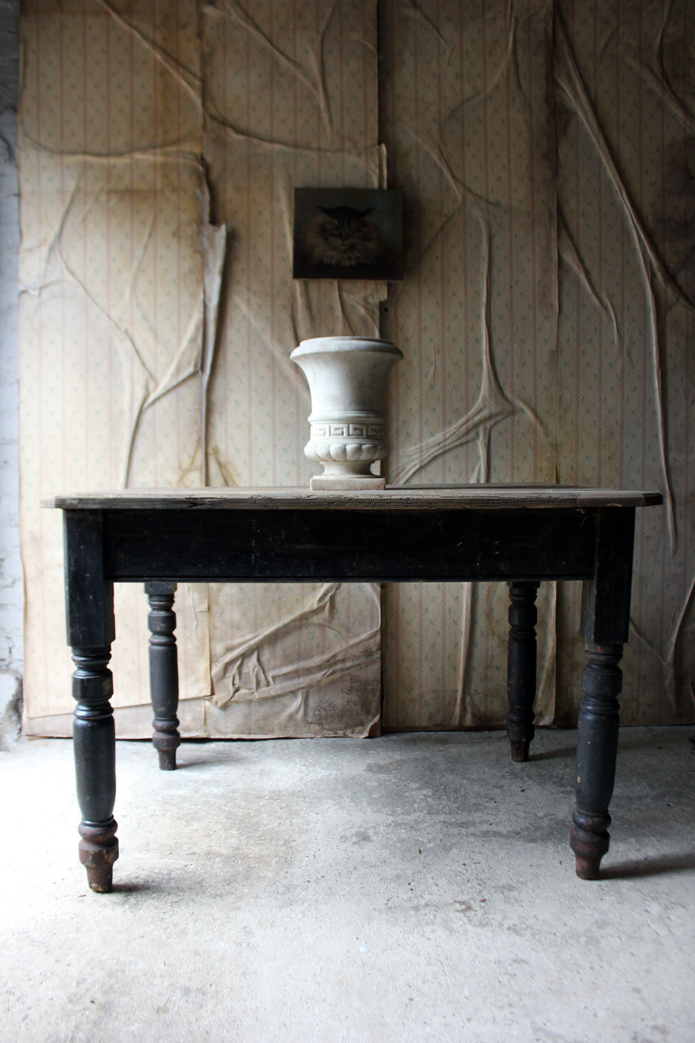 A Decorative Black Painted Victorian Farmhouse Pine Table c.1870