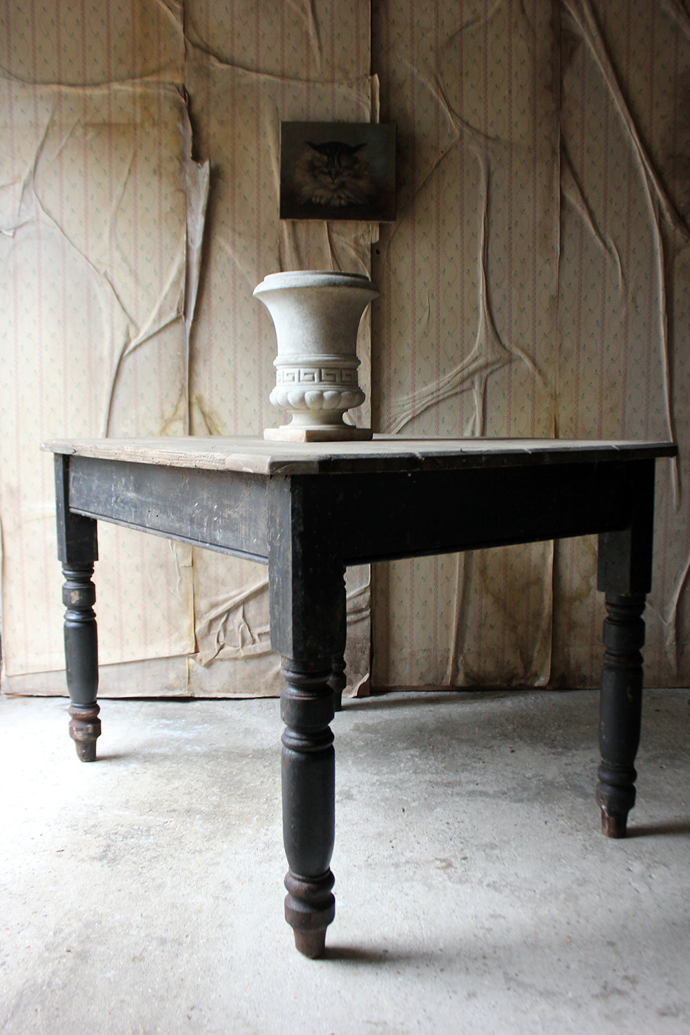 A Decorative Black Painted Victorian Farmhouse Pine Table c.1870