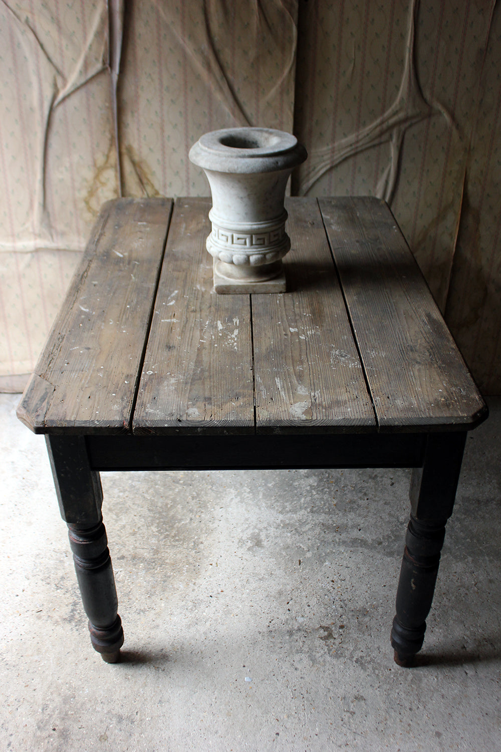 A Decorative Black Painted Victorian Farmhouse Pine Table c.1870