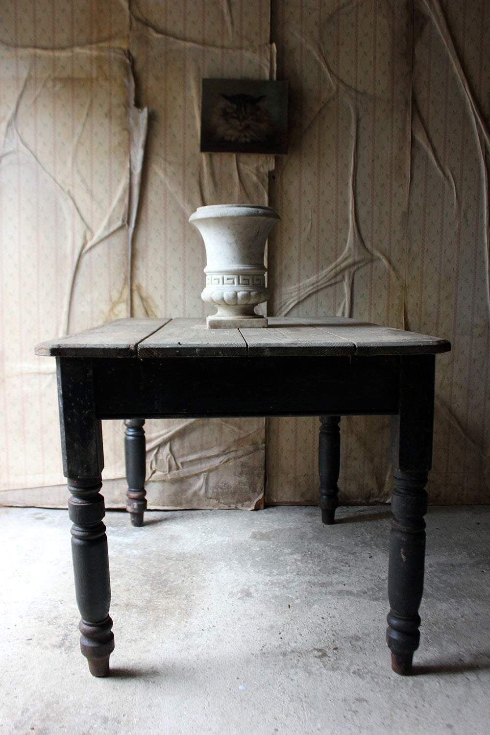 A Decorative Black Painted Victorian Farmhouse Pine Table c.1870