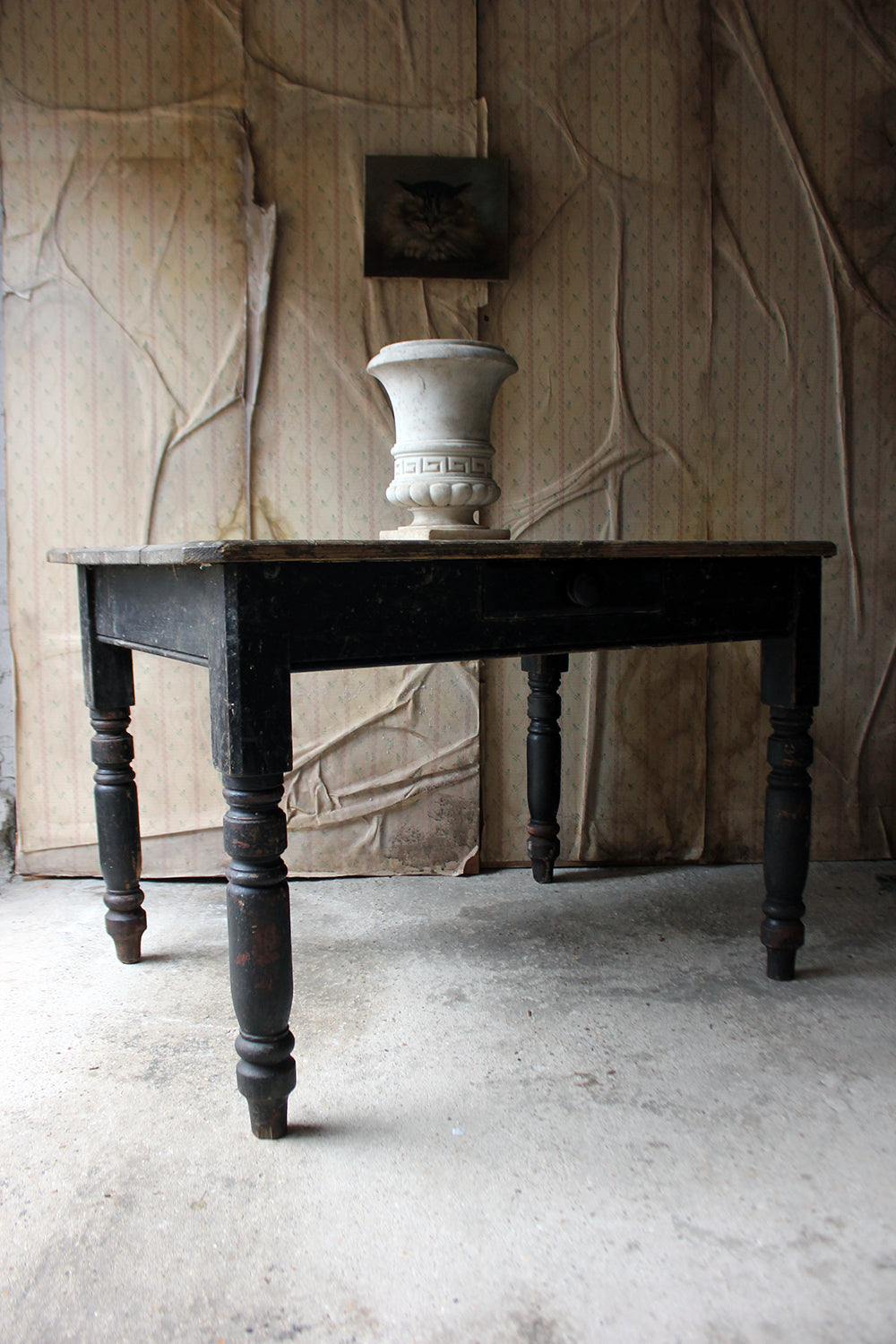A Decorative Black Painted Victorian Farmhouse Pine Table c.1870