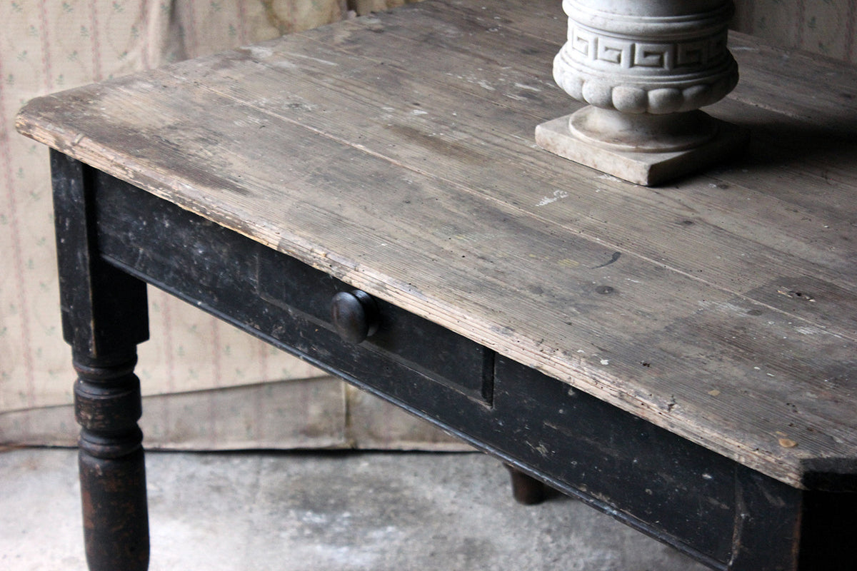 A Decorative Black Painted Victorian Farmhouse Pine Table c.1870