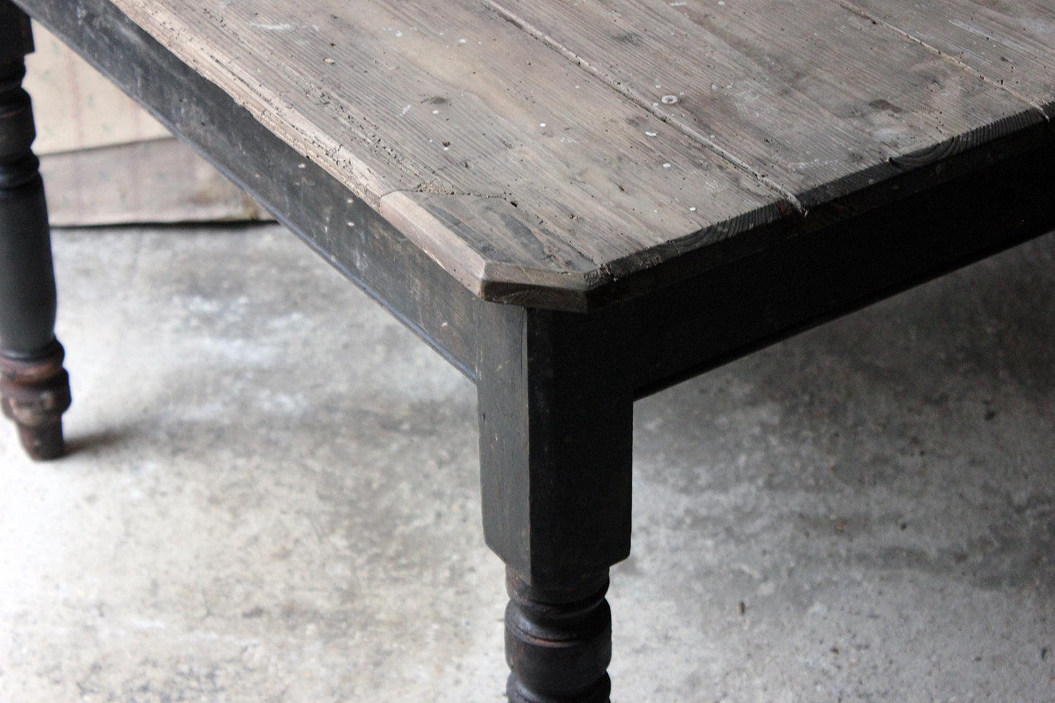A Decorative Black Painted Victorian Farmhouse Pine Table c.1870