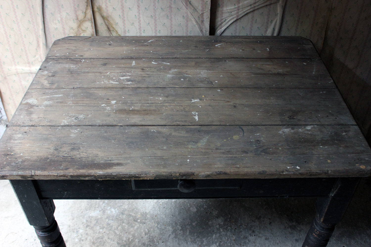 A Decorative Black Painted Victorian Farmhouse Pine Table c.1870