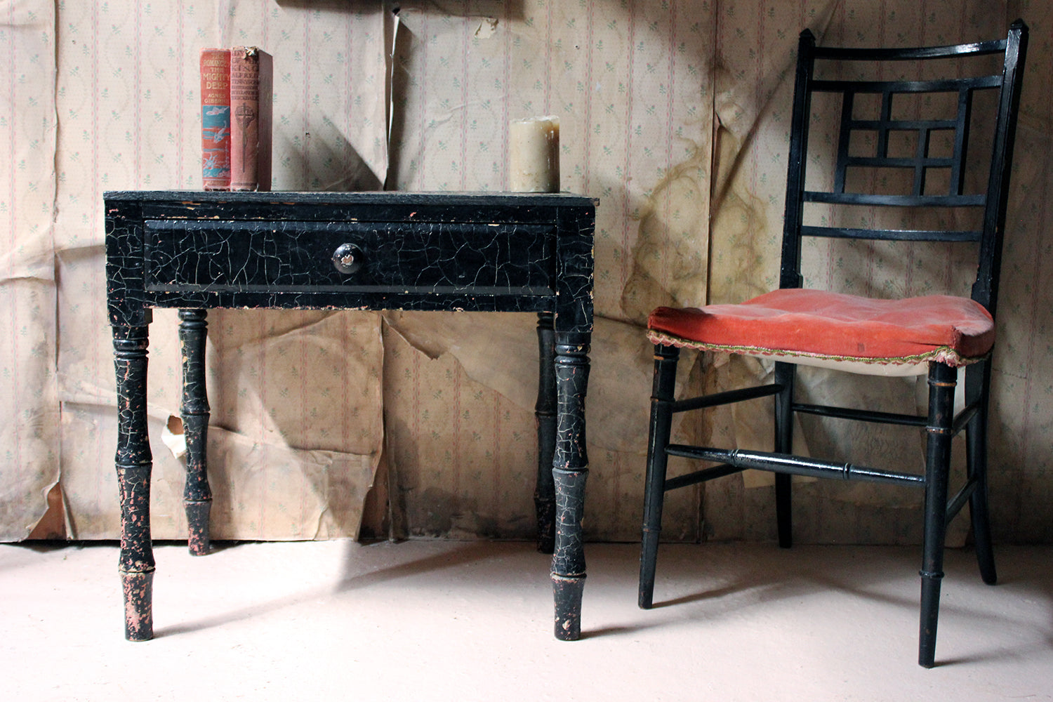 A Decorative Black Painted Occasional or Bedside Table c.1900
