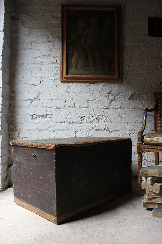 A Decorative Early Victorian Black Painted Pine Trunk c.1850