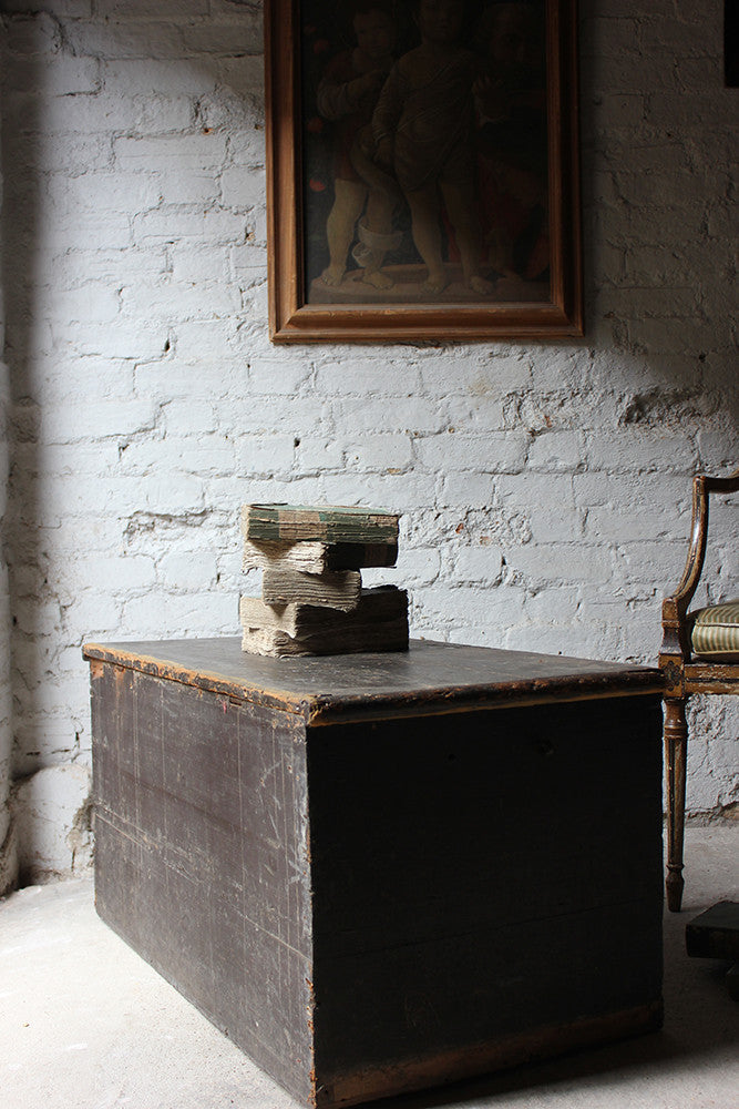 A Decorative Early Victorian Black Painted Pine Trunk c.1850