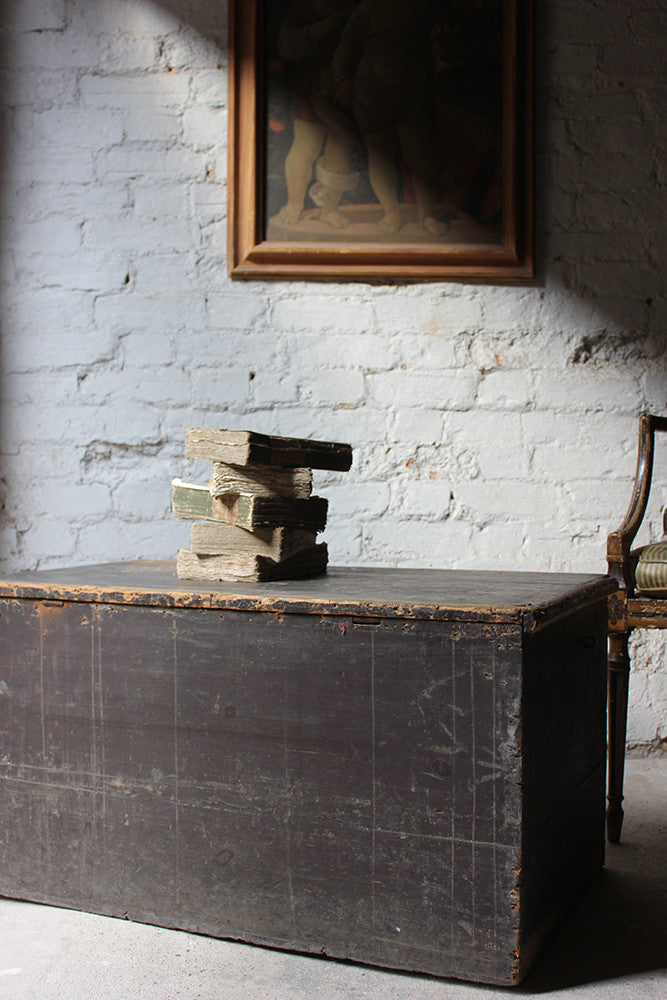 A Decorative Early Victorian Black Painted Pine Trunk c.1850