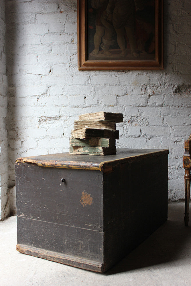 A Decorative Early Victorian Black Painted Pine Trunk c.1850
