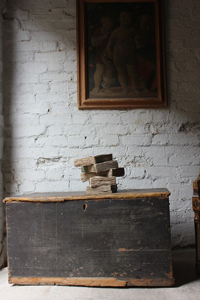 A Decorative Early Victorian Black Painted Pine Trunk c.1850