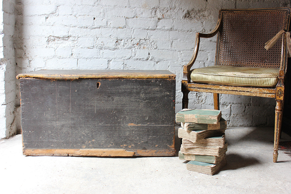 A Decorative Early Victorian Black Painted Pine Trunk c.1850