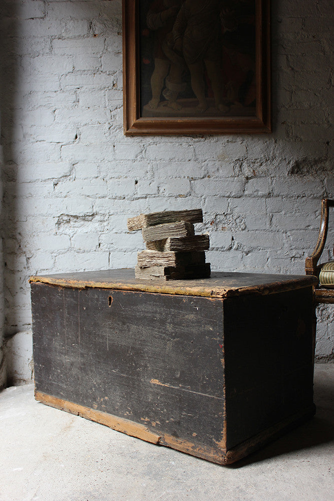 A Decorative Early Victorian Black Painted Pine Trunk c.1850