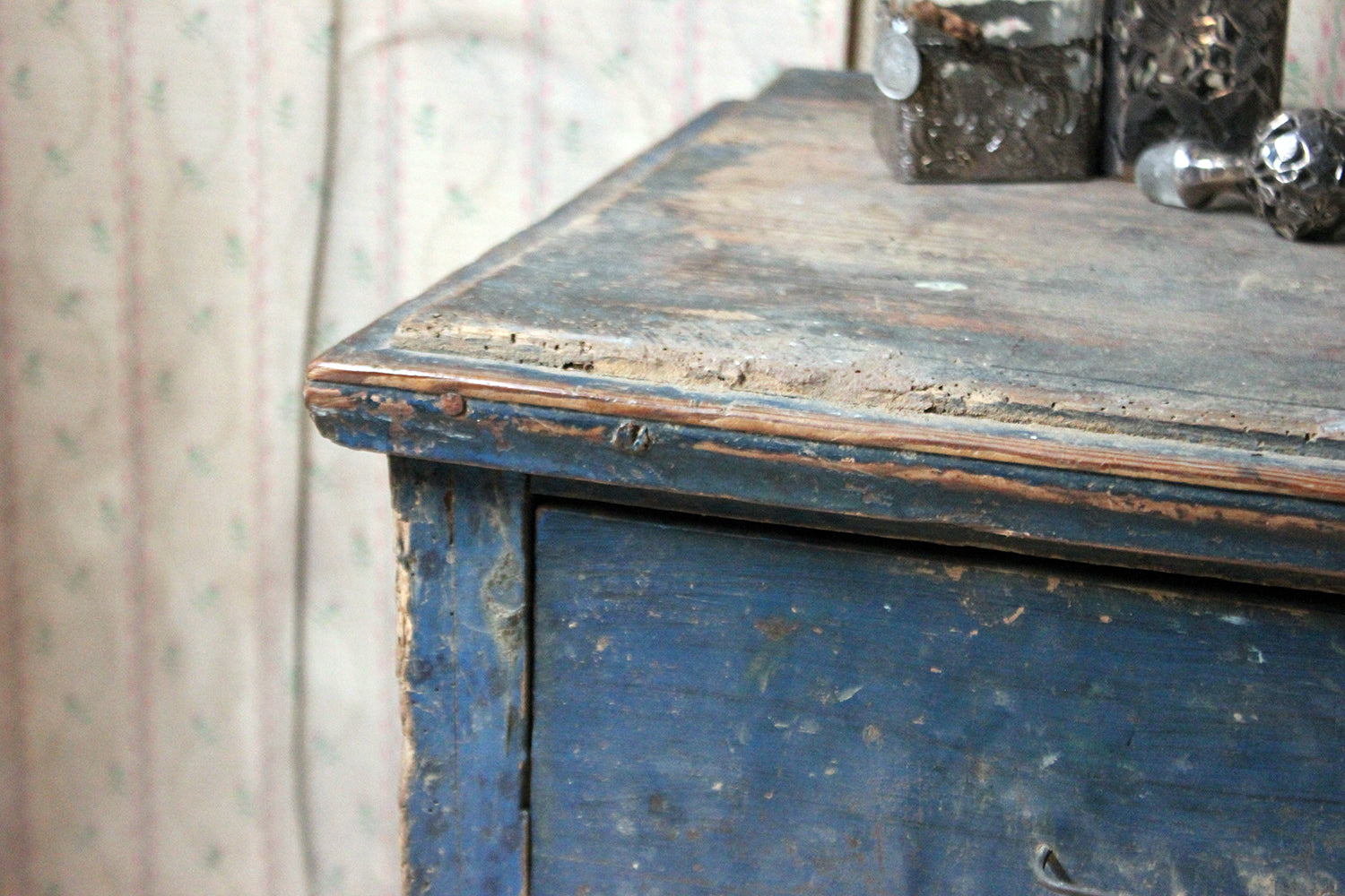 A 19thC Continental Blue Painted Pine Chest of Drawers c.1840