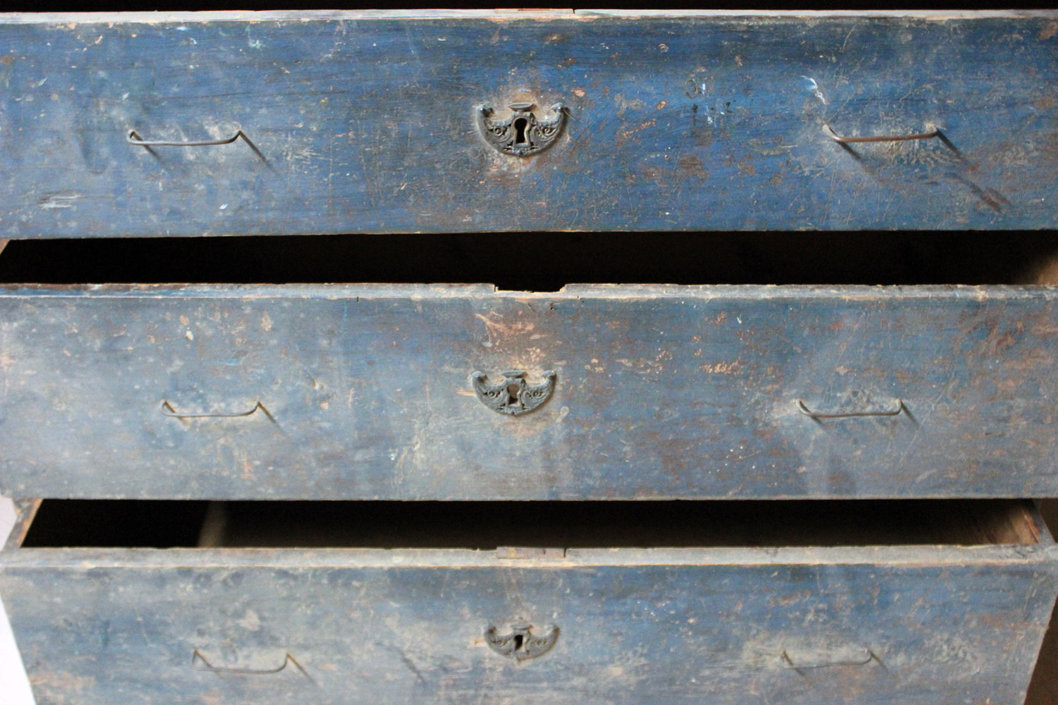 A 19thC Continental Blue Painted Pine Chest of Drawers c.1840