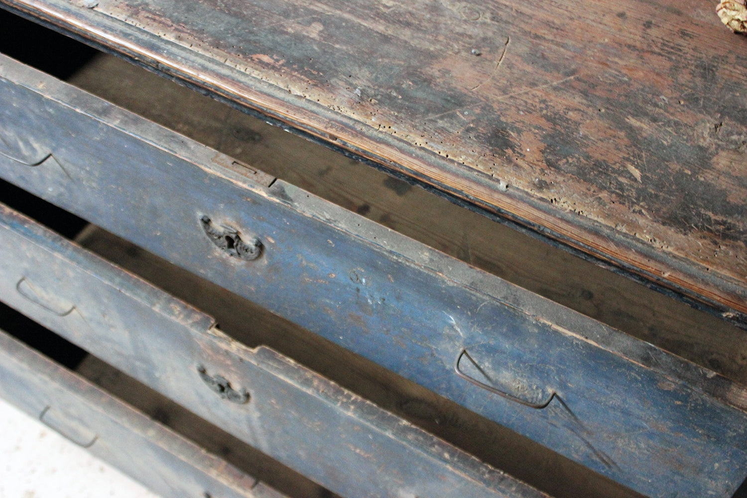A 19thC Continental Blue Painted Pine Chest of Drawers c.1840