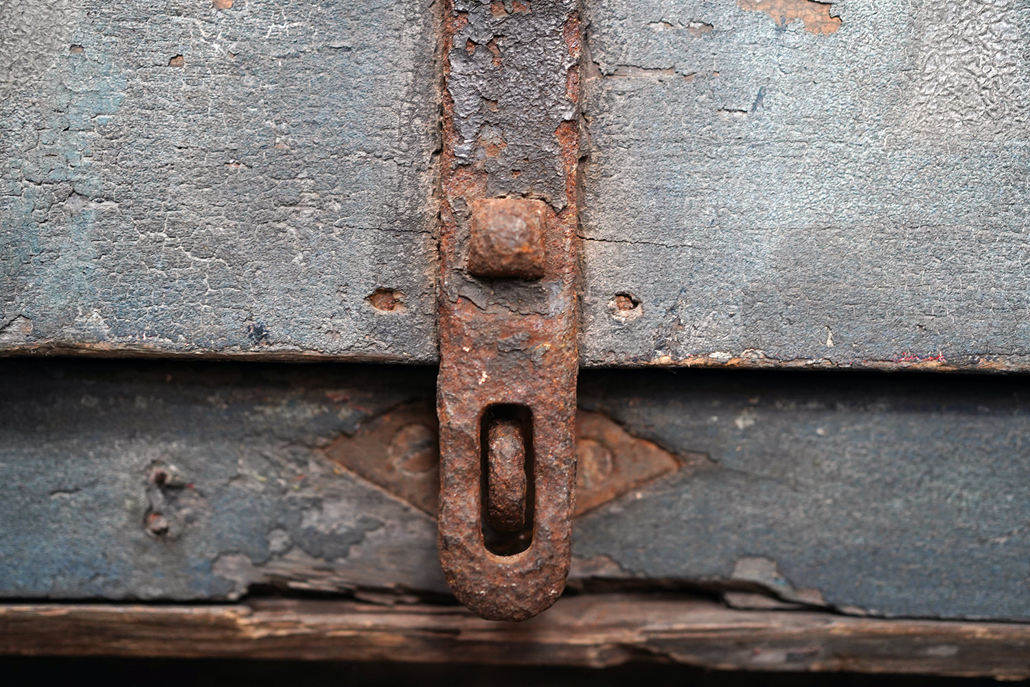 A 19thC Military Issue Blue Painted Pine & Wrought Iron Travelling Trunk