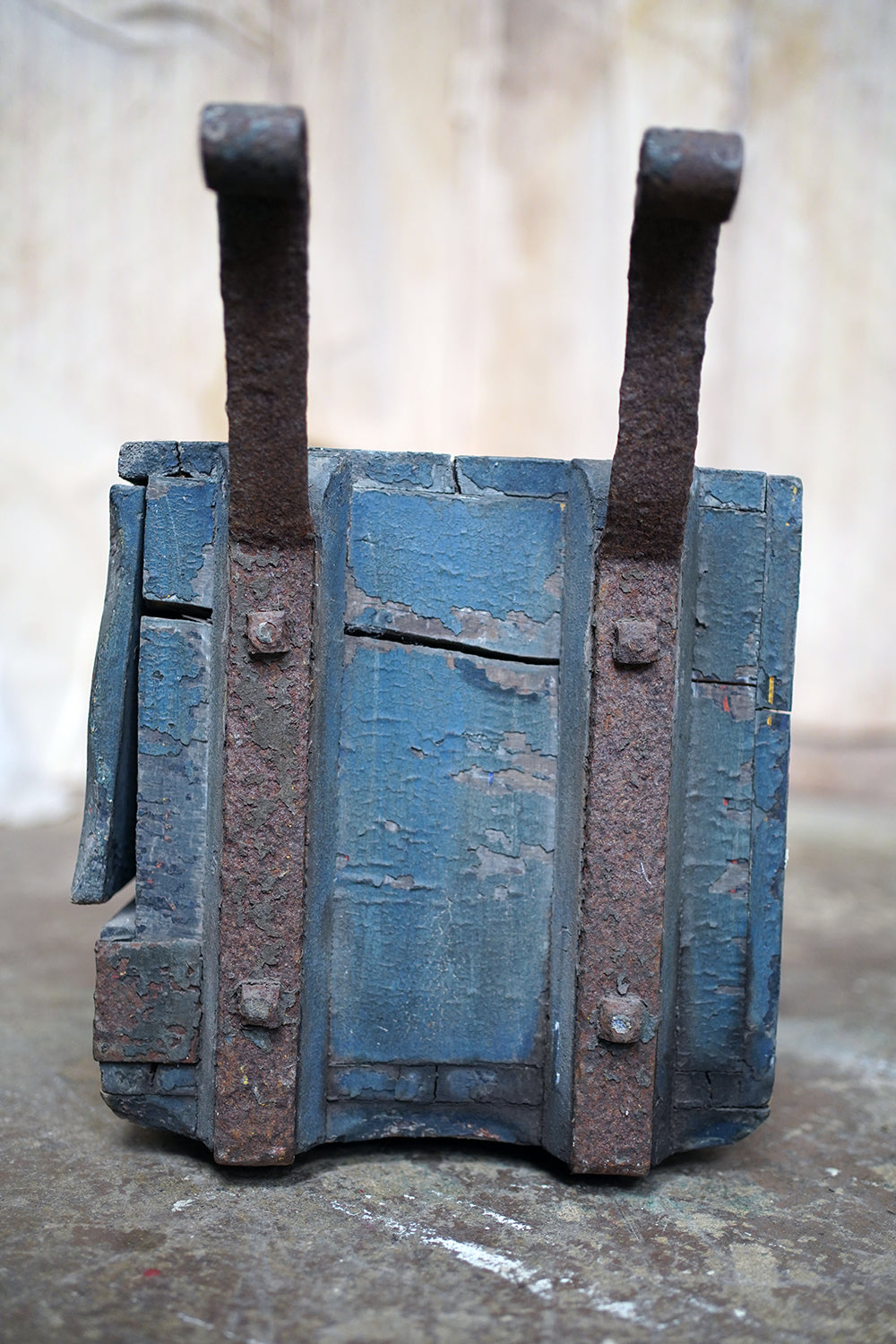 A 19thC Military Issue Blue Painted Pine & Wrought Iron Travelling Trunk