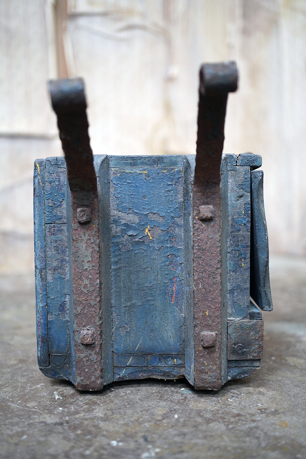 A 19thC Military Issue Blue Painted Pine & Wrought Iron Travelling Trunk