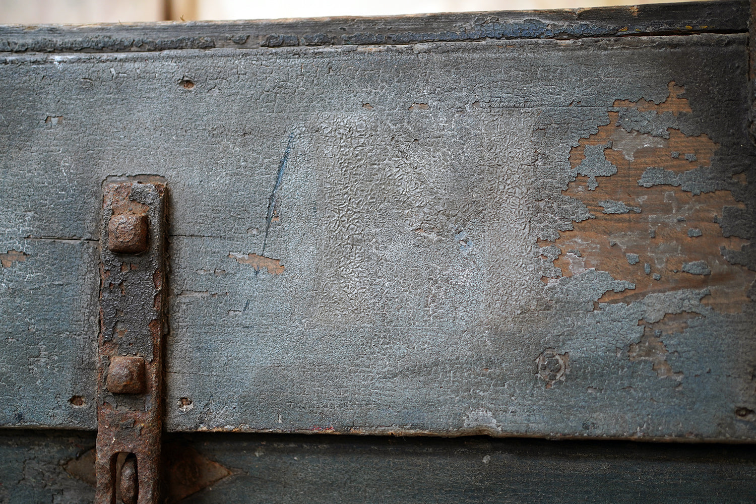 A 19thC Military Issue Blue Painted Pine & Wrought Iron Travelling Trunk
