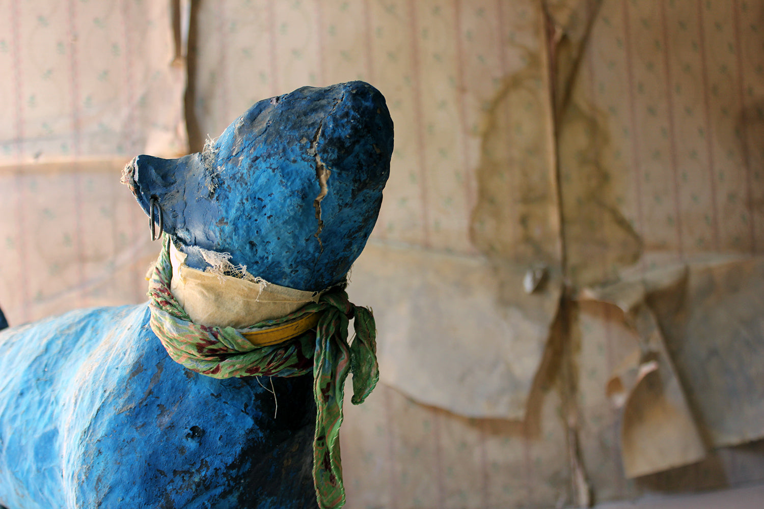 A 20thC Papier-mâché Blue Painted Model of a Cat c.1992