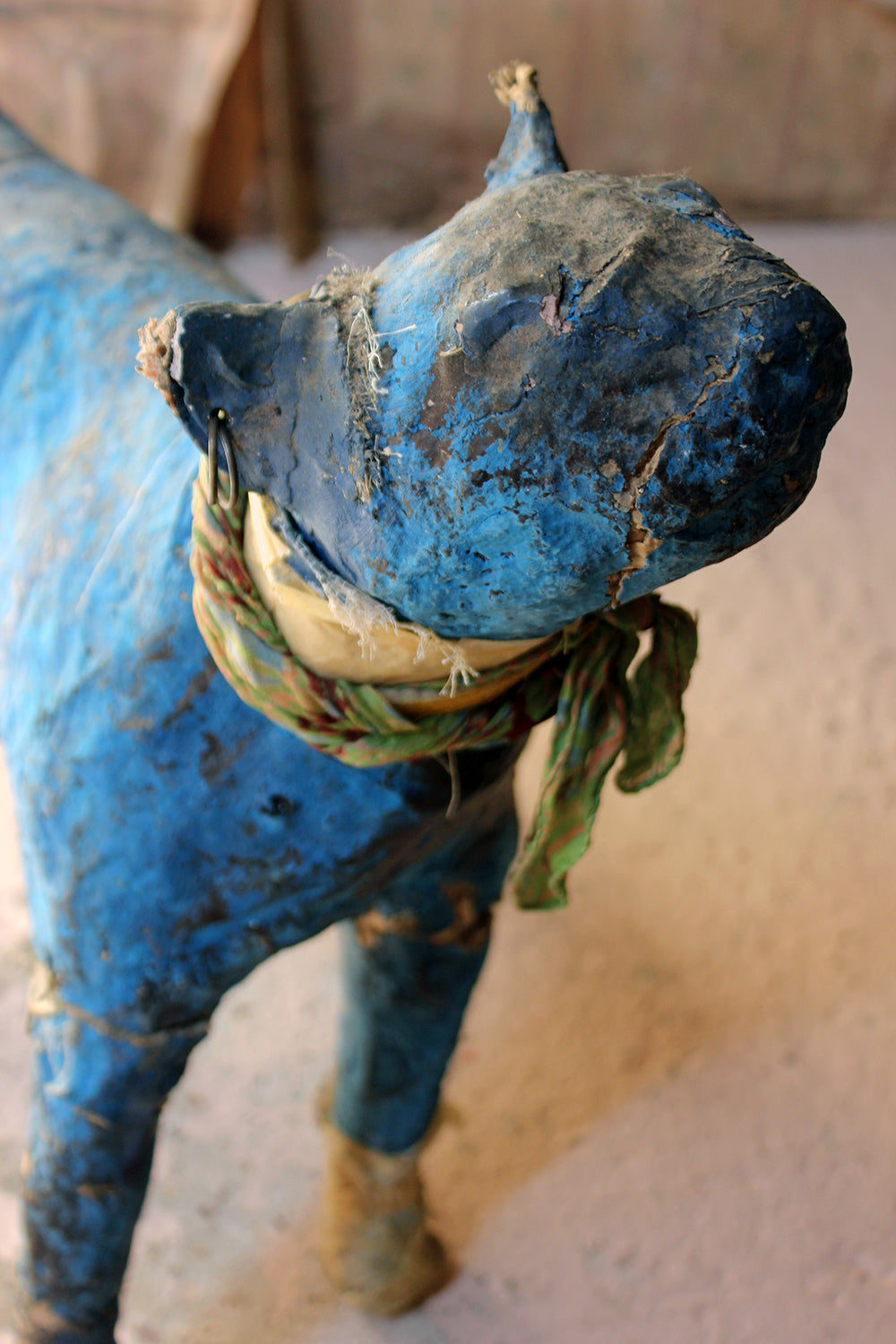 A 20thC Papier-mâché Blue Painted Model of a Cat c.1992