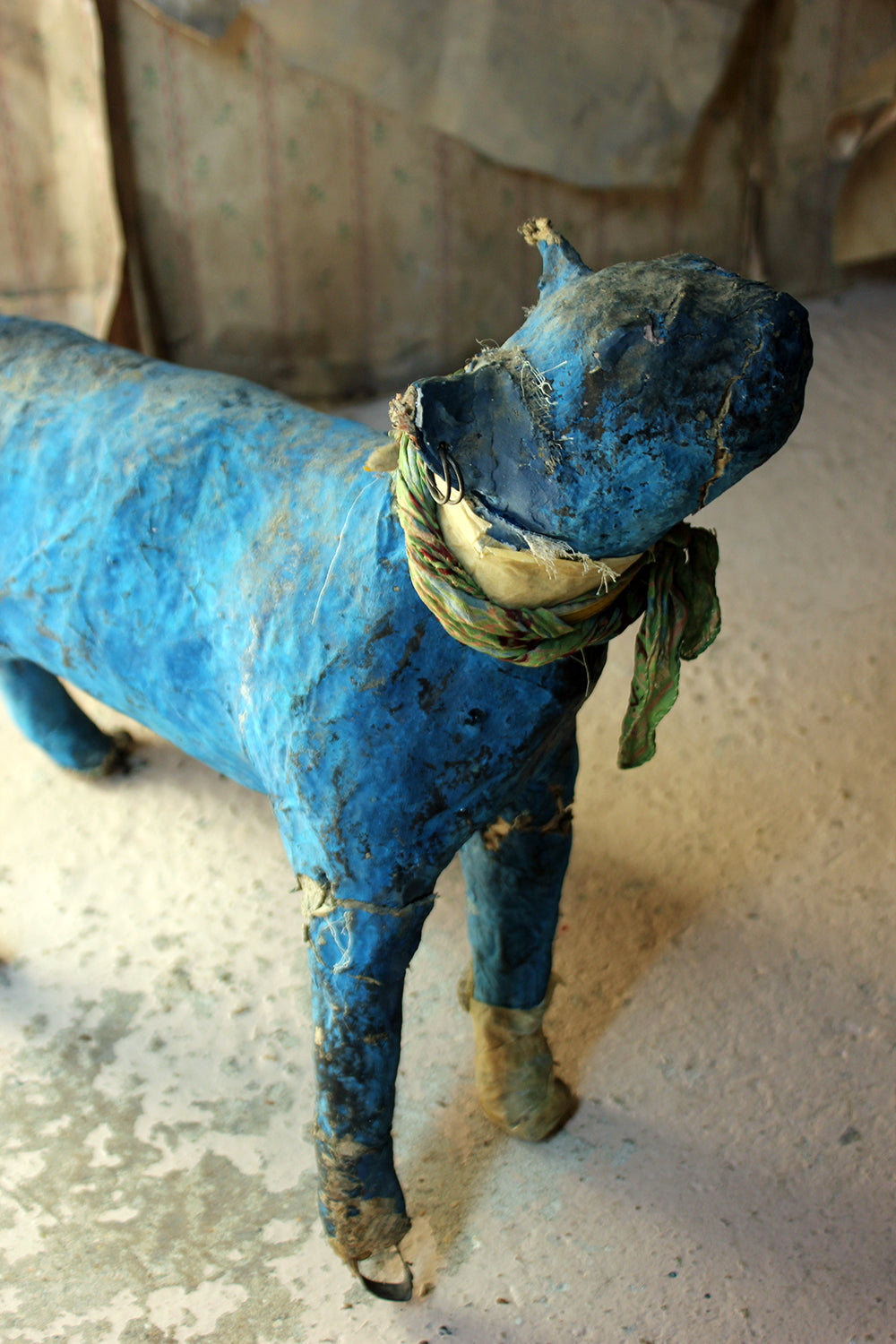 A 20thC Papier-mâché Blue Painted Model of a Cat c.1992