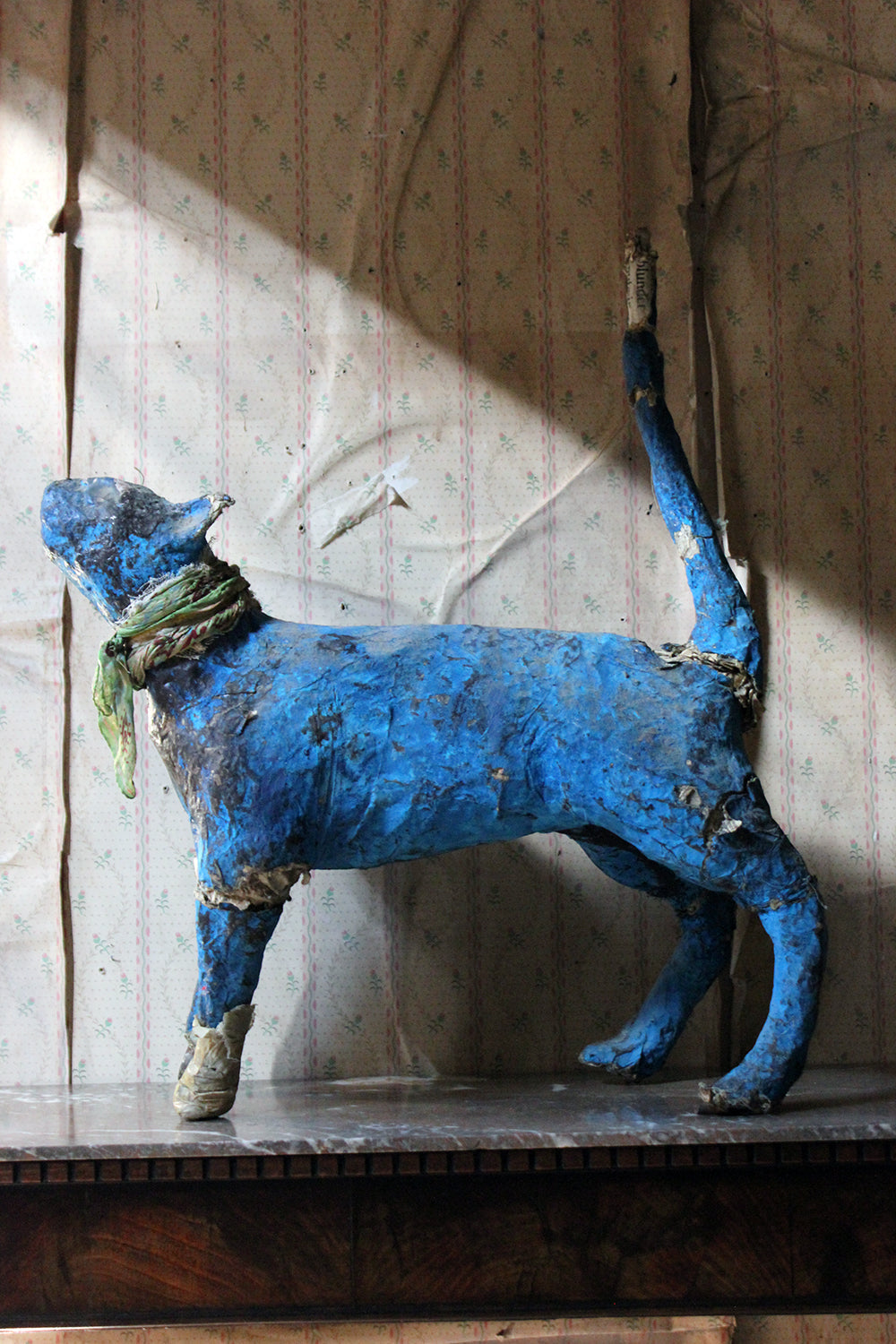 A 20thC Papier-mâché Blue Painted Model of a Cat c.1992
