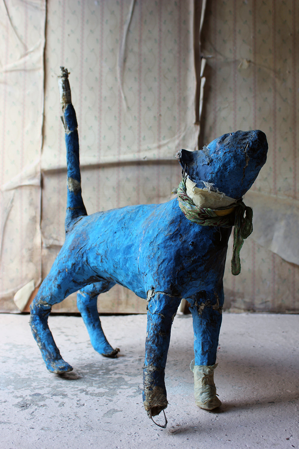 A 20thC Papier-mâché Blue Painted Model of a Cat c.1992