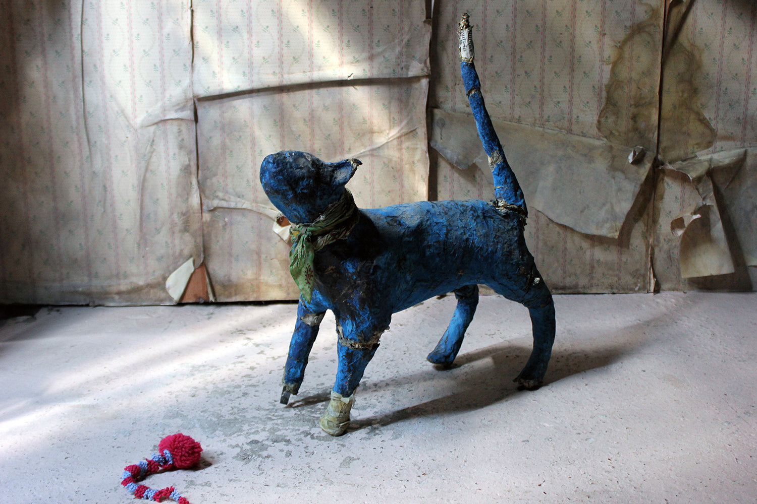 A 20thC Papier-mâché Blue Painted Model of a Cat c.1992