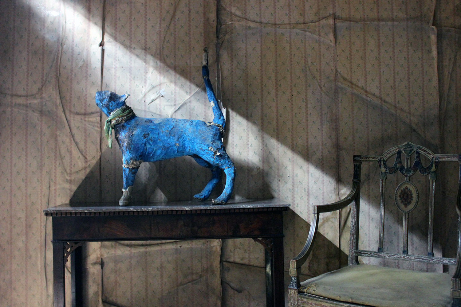 A 20thC Papier-mâché Blue Painted Model of a Cat c.1992