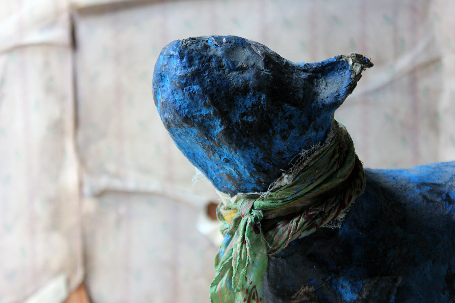 A 20thC Papier-mâché Blue Painted Model of a Cat c.1992