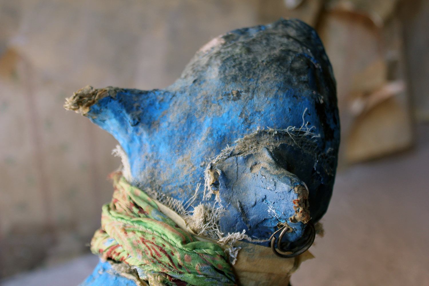 A 20thC Papier-mâché Blue Painted Model of a Cat c.1992