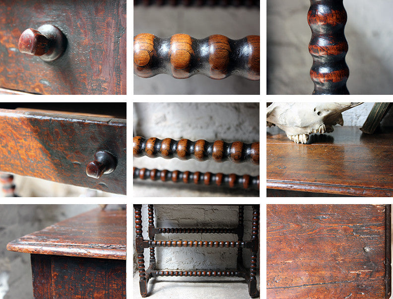 A Good Late 17thC Pine & Oak Bobbin Turned Side Table c.1680