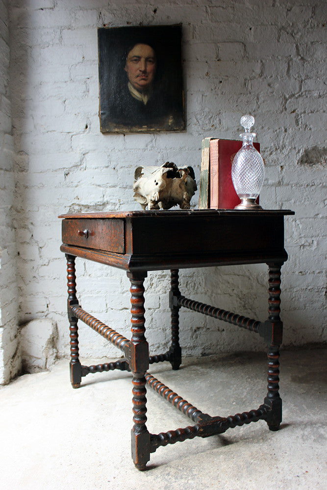 A Good Late 17thC Pine & Oak Bobbin Turned Side Table c.1680
