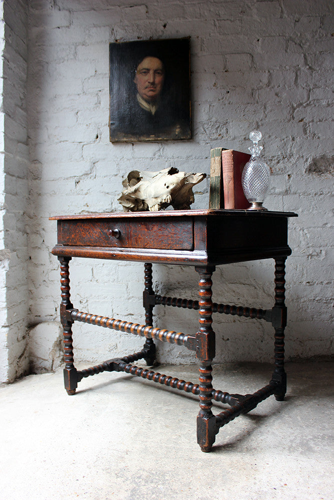 A Good Late 17thC Pine & Oak Bobbin Turned Side Table c.1680
