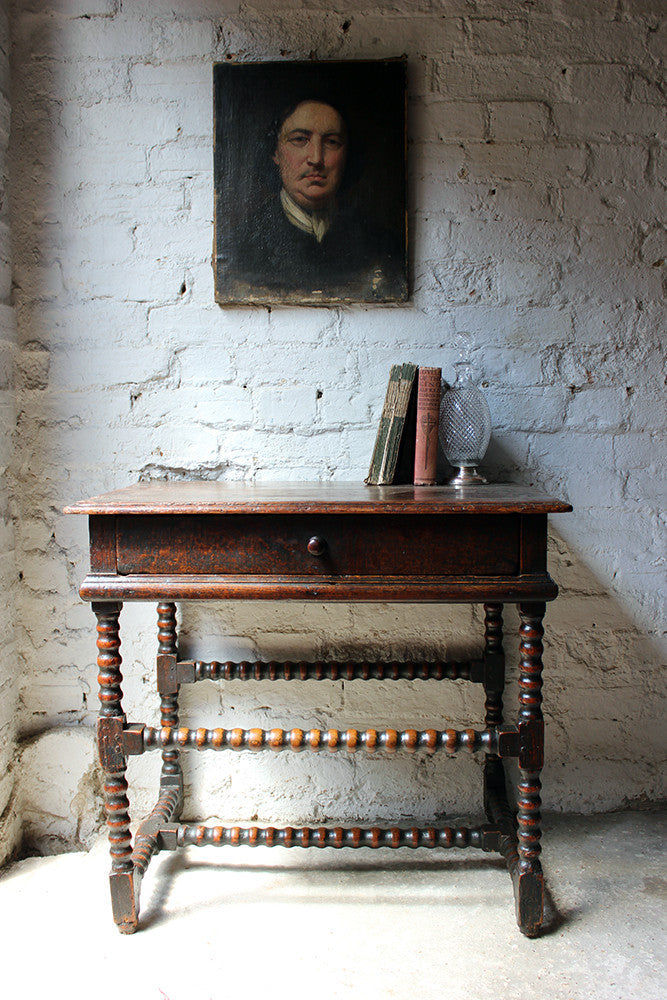 A Good Late 17thC Pine & Oak Bobbin Turned Side Table c.1680