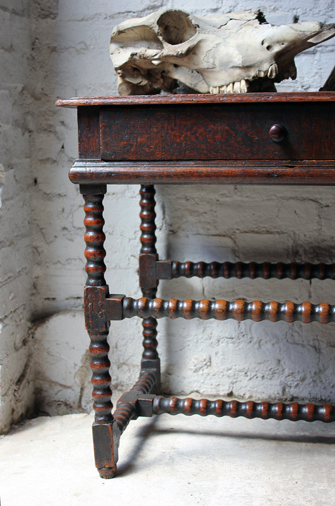 A Good Late 17thC Pine & Oak Bobbin Turned Side Table c.1680