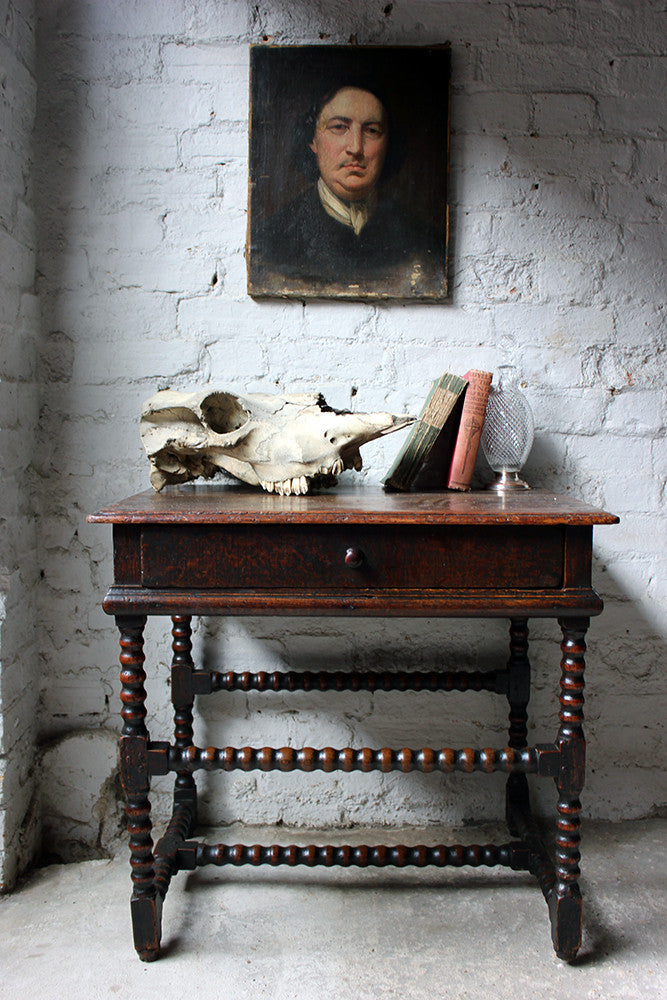 A Good Late 17thC Pine & Oak Bobbin Turned Side Table c.1680