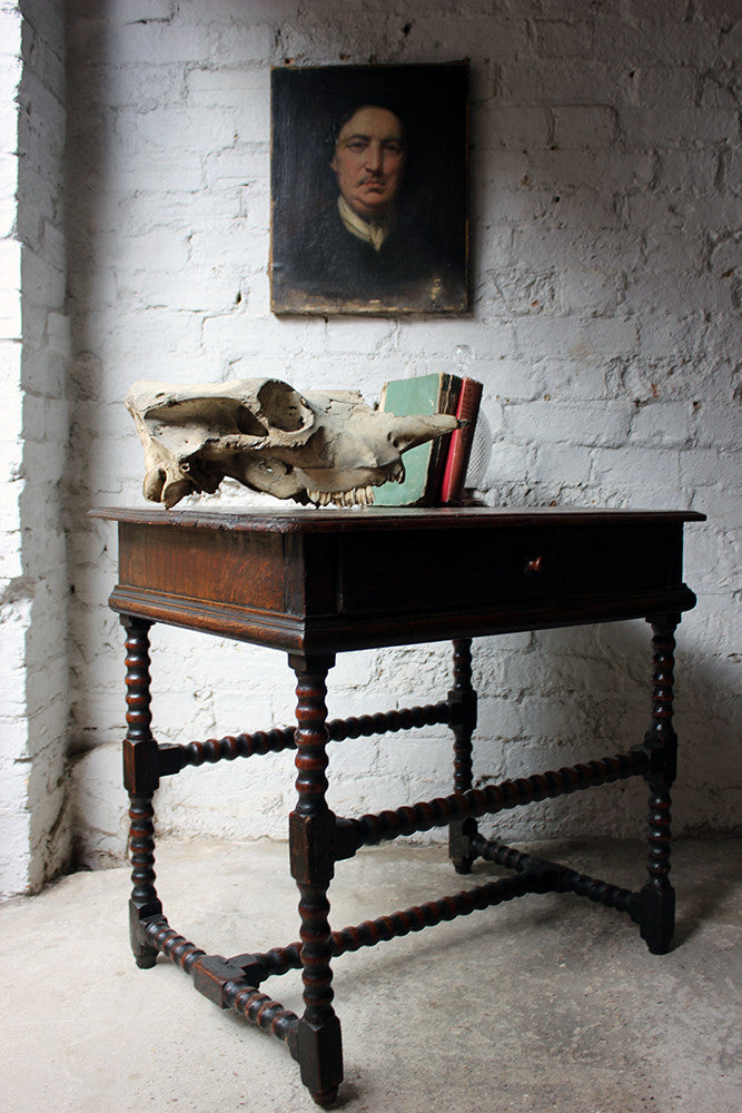 A Good Late 17thC Pine & Oak Bobbin Turned Side Table c.1680