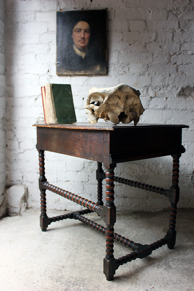 A Good Late 17thC Pine & Oak Bobbin Turned Side Table c.1680