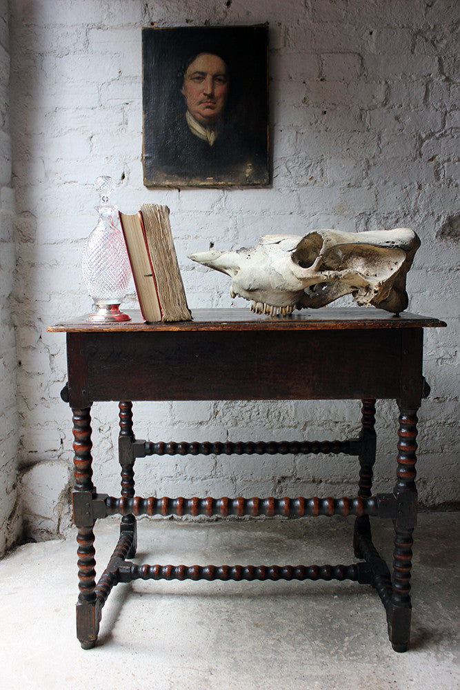 A Good Late 17thC Pine & Oak Bobbin Turned Side Table c.1680