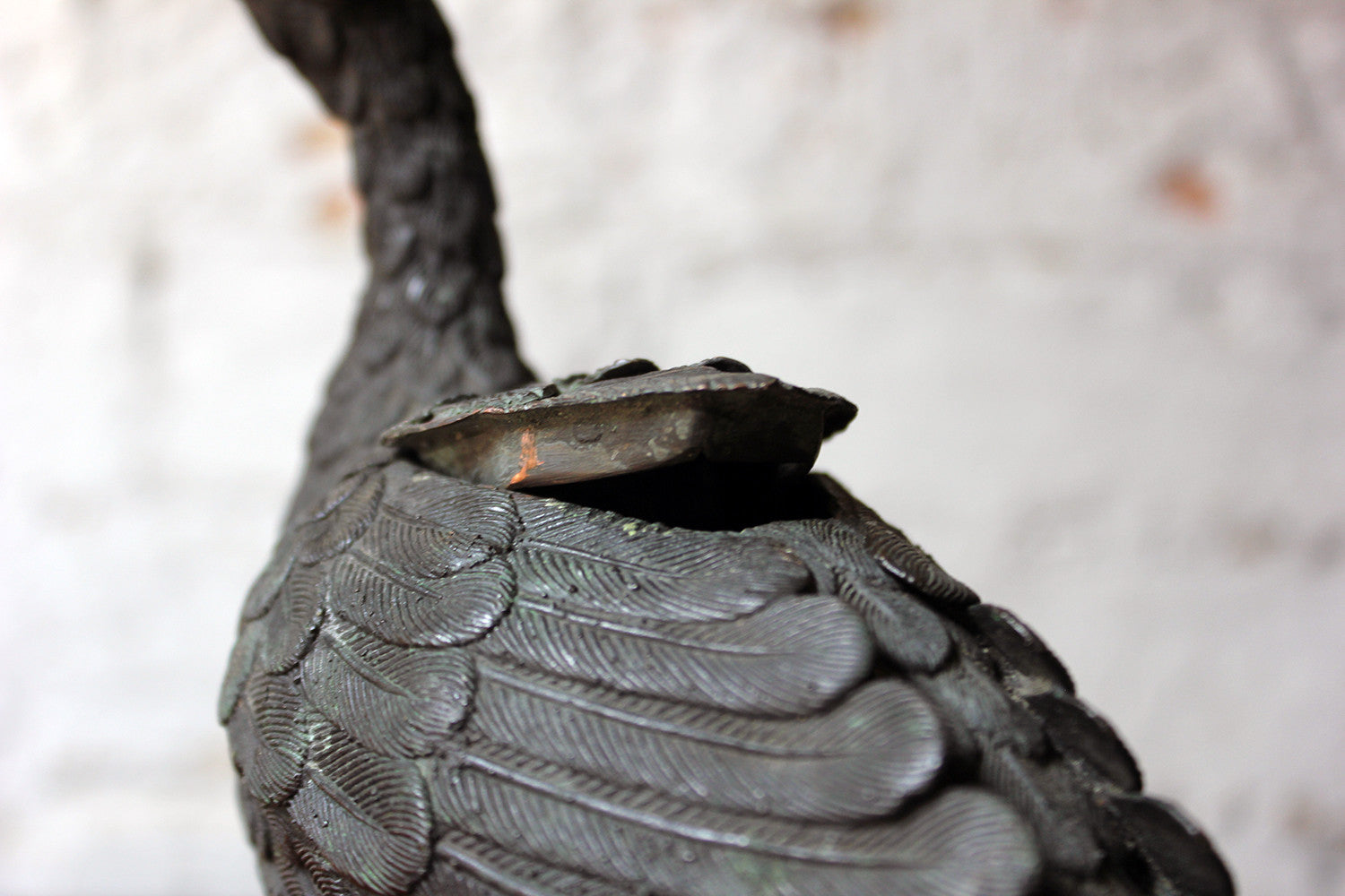 A Good c.1900 Patinated Bronze Incense Burner Formed as a Water Bird