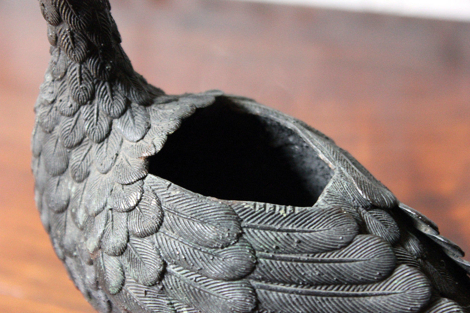 A Good c.1900 Patinated Bronze Incense Burner Formed as a Water Bird