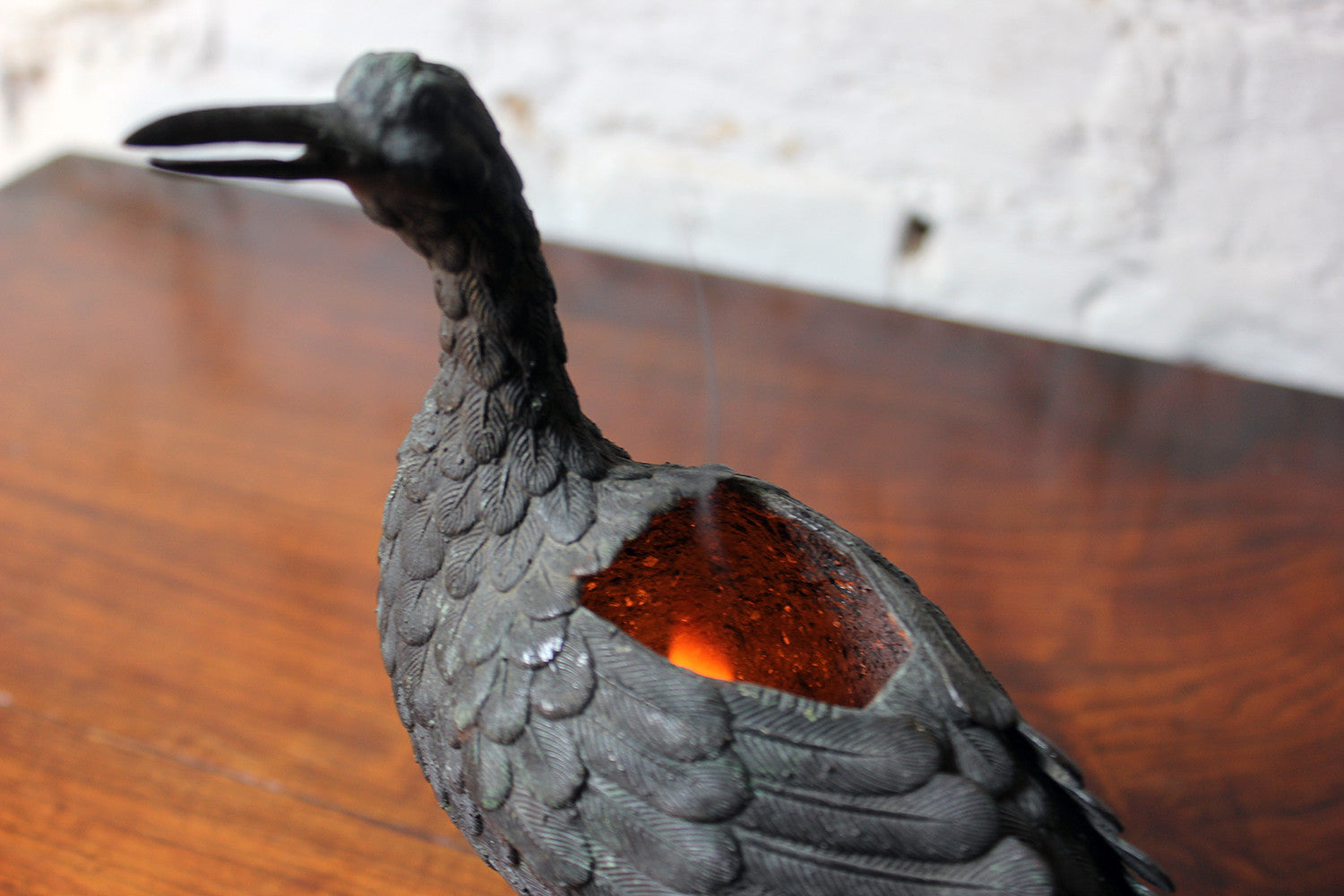 A Good c.1900 Patinated Bronze Incense Burner Formed as a Water Bird