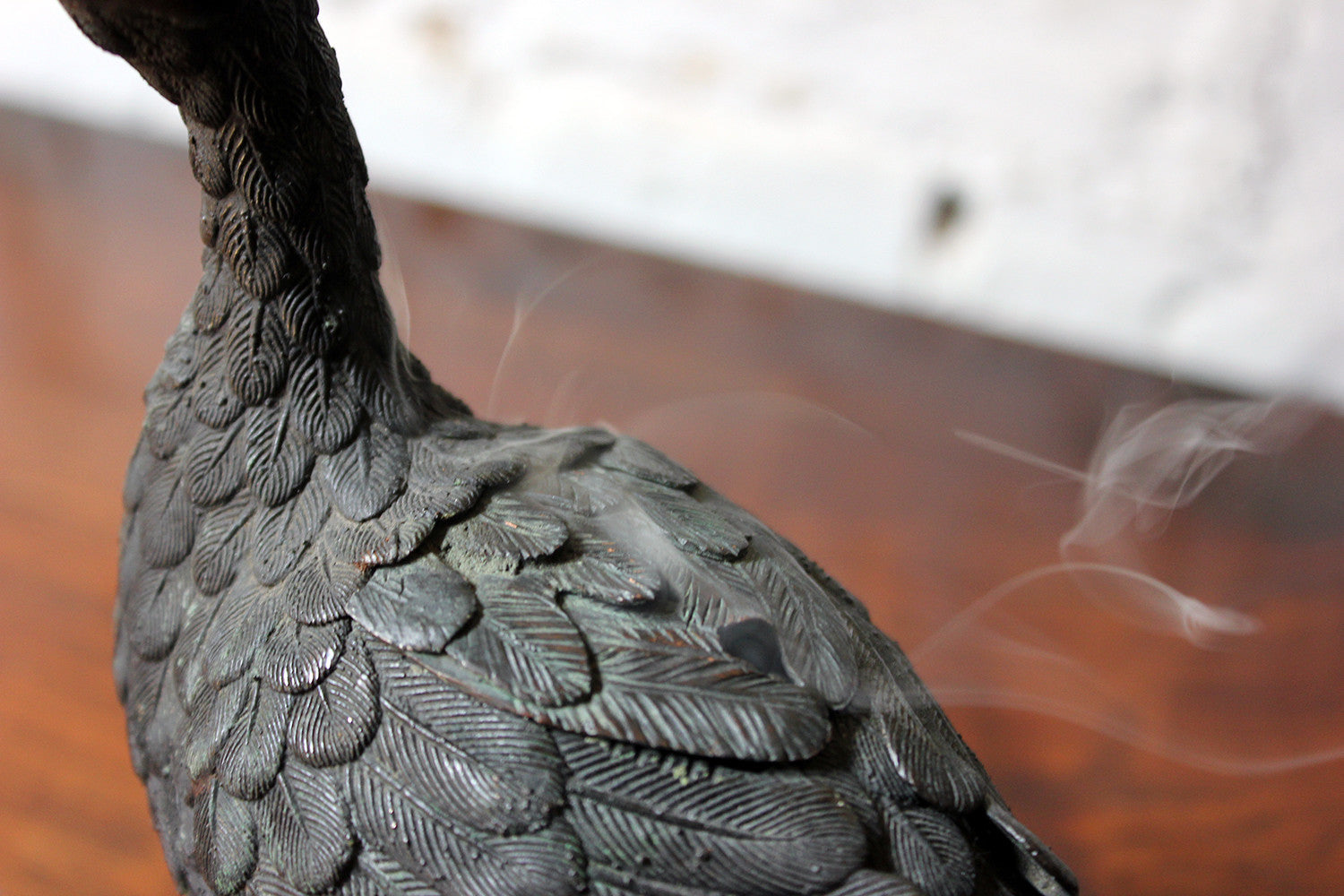 A Good c.1900 Patinated Bronze Incense Burner Formed as a Water Bird