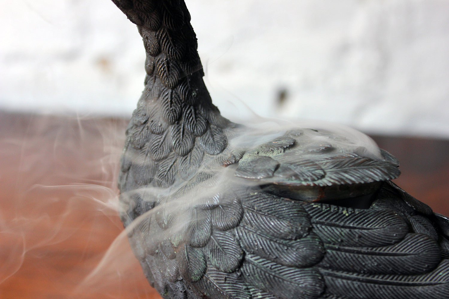 A Good c.1900 Patinated Bronze Incense Burner Formed as a Water Bird